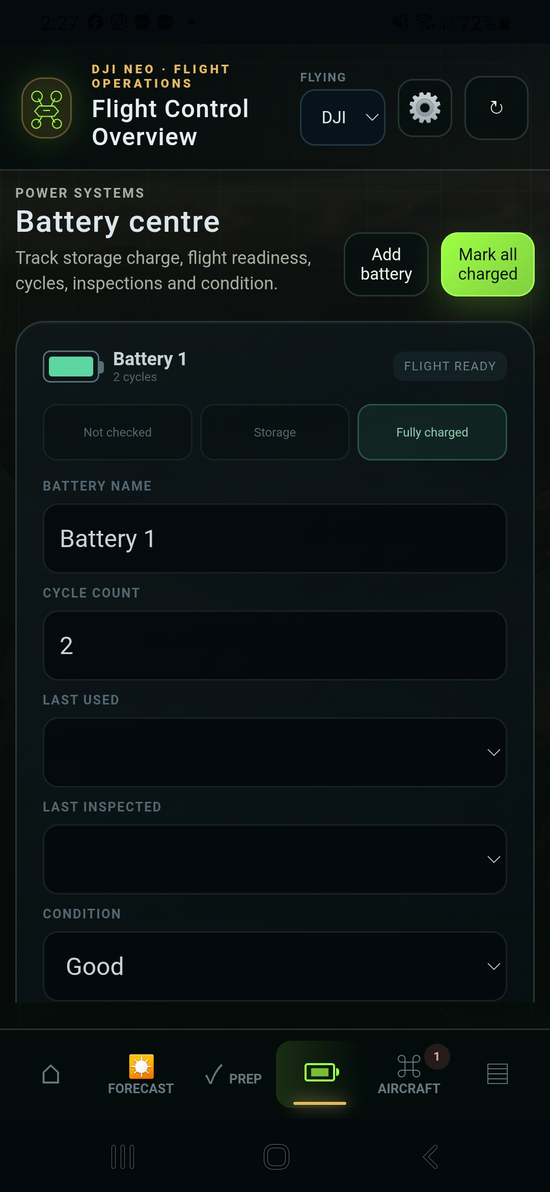 Flight Control battery centre