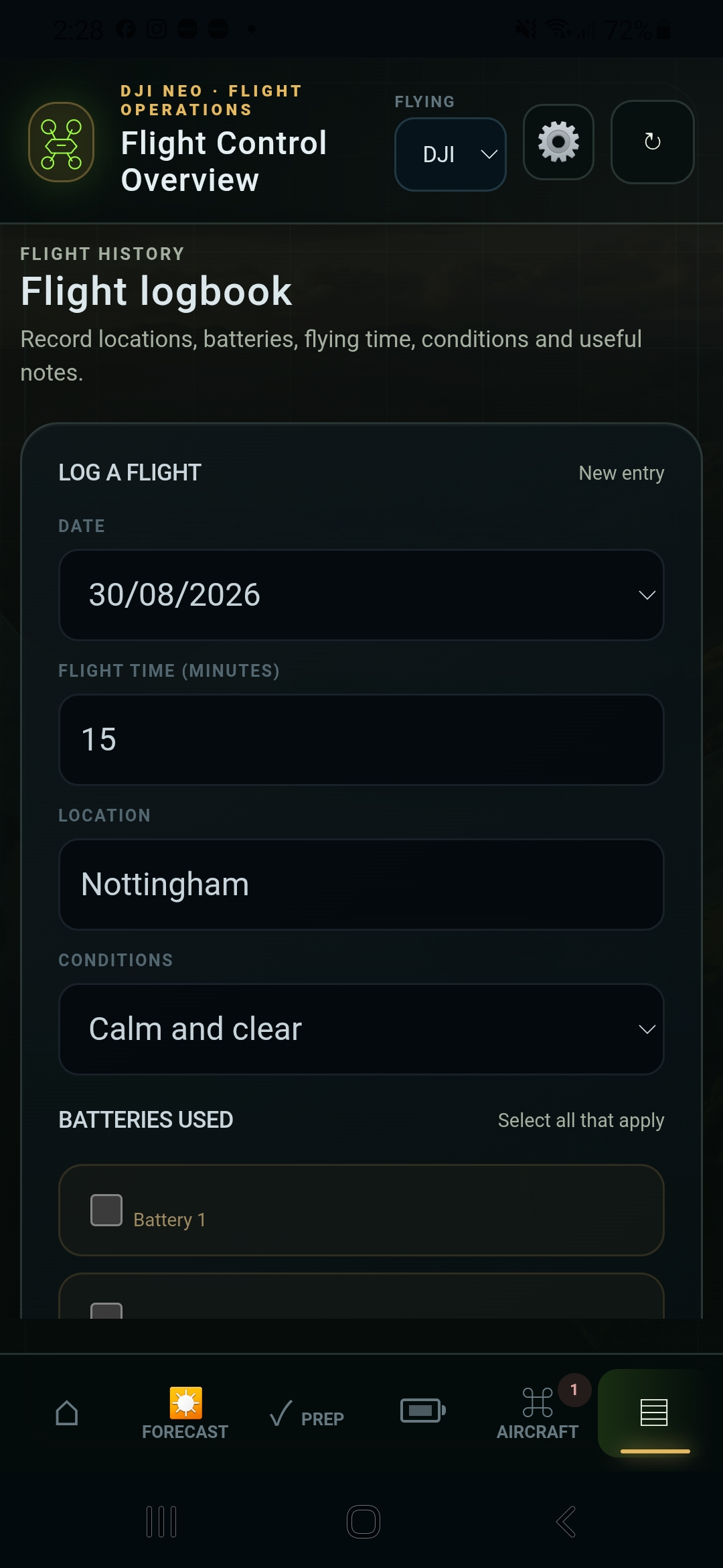 Flight Control flight logbook